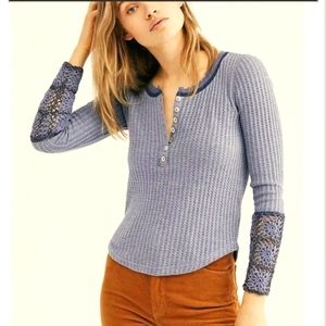 Free People Crochet Long Sleeve Thermal Henley Size Small
